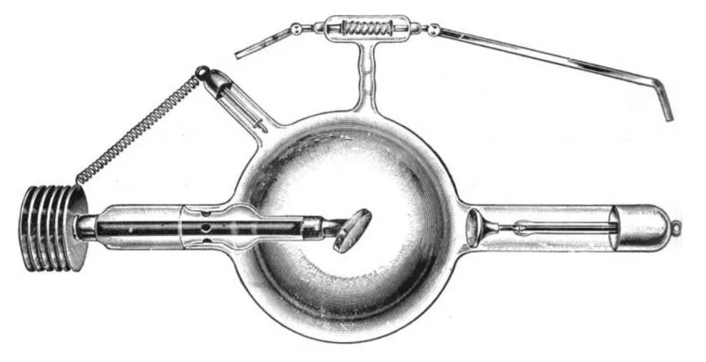 Esquema de un tubo de Crookes para rayos X